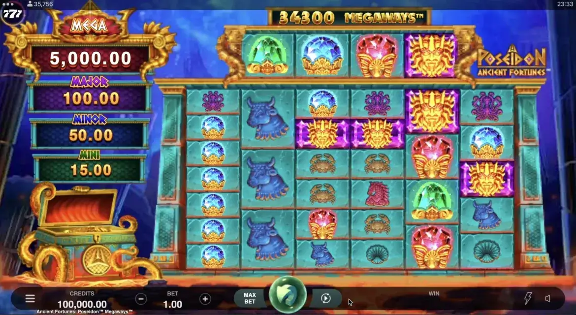 Ancient Fortunes: Poseidon WowPot Megaways Game Screenshot