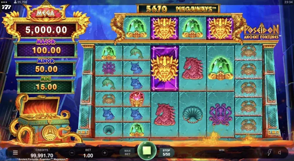 Ancient Fortunes: Poseidon WowPot Megaways Game Screenshot