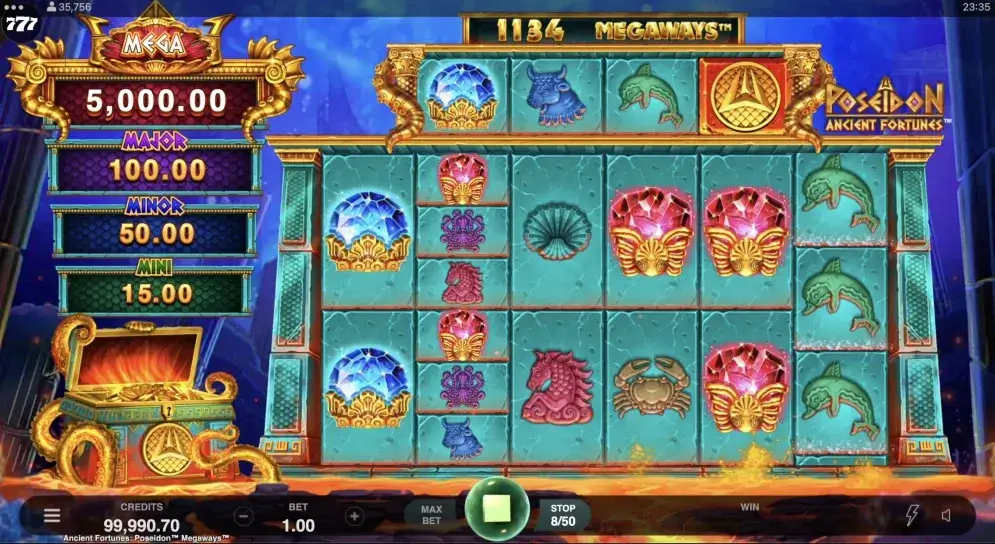 Ancient Fortunes: Poseidon WowPot Megaways Game Screenshot